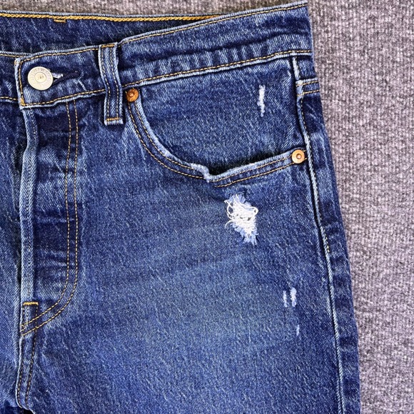 Levis 501 Jeans Womens 28x26 Dark Button Fly Distressed Stretch Denim Fits29x25 - Picture 8 of 16